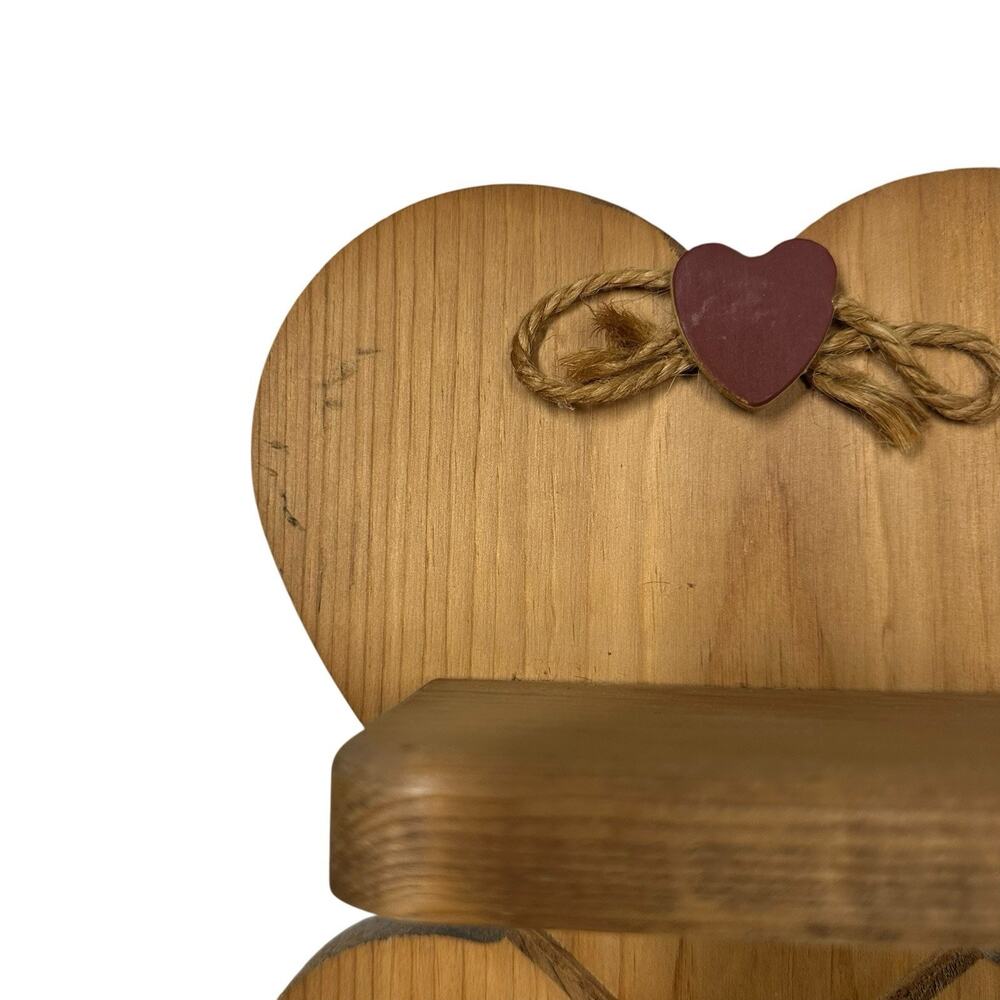 Vintage Rustic Wooden Heart Shelf 3 Shelves One Hook 21” x 8.5" Farmhouse - Picture 3 of 8
